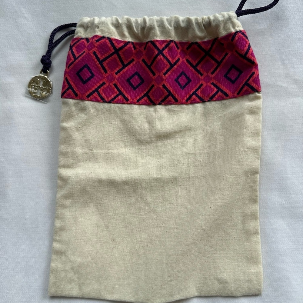 Tory Burch Pink and Purple Geometric Drawstring Pouch with Charm - Picture 2 of 4